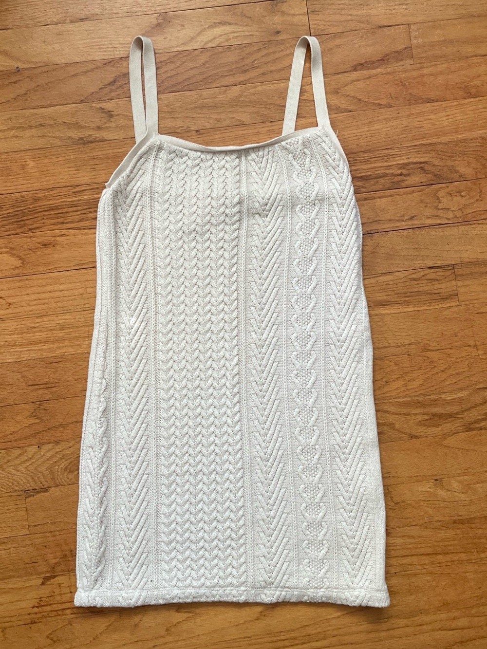 Cream crochet knit mini tank dress